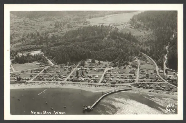 Vintage RPPC Postcard Aerial View Neah Bay, Washington Ellis 4420  UnPosted