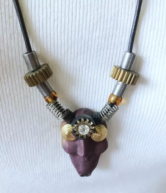 Steampunk Art Jewelry, Handmade OOAK Pendant, Necklace, Unique Android Face