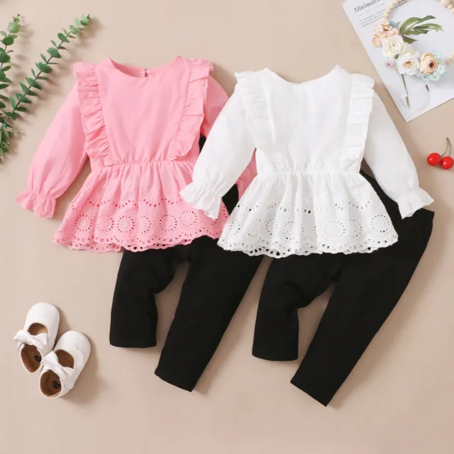 Newborn Baby Girls Lace Clothes Tops+Pants Ruffle 2PCS Outfits Set Tracksuit