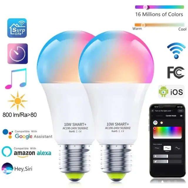 2 Stück E27 Smart LED Glühlampe Glühbirnen Bluetooth 10W RGBW