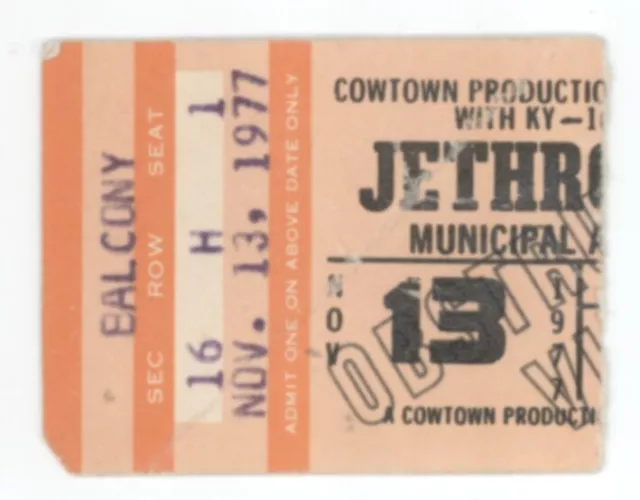 Jethro Tull 11/13/77 Kansas City MO Municipal Auditorium Rare Ticket Stub