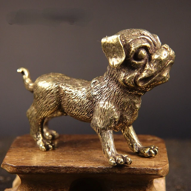 Soild Brass Dog Statue Figurine Tea Pet Ornament Animal Miniature Decoration