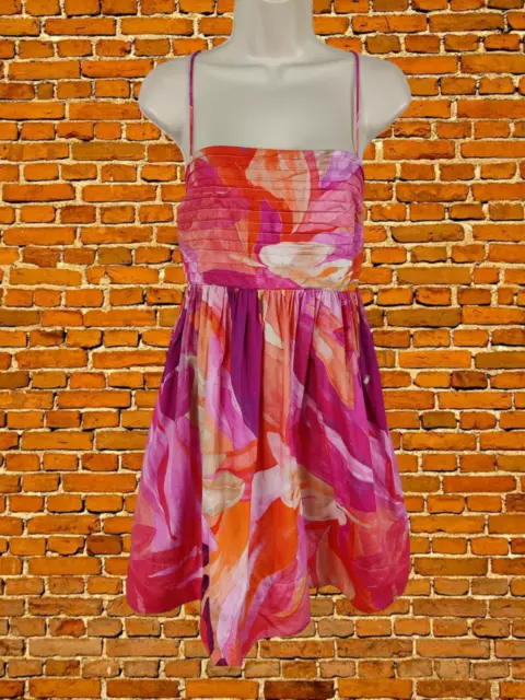 Womens H&M Size Eur M Medium Pink Floral Sun Dress Spaghetti Strap Summer Party