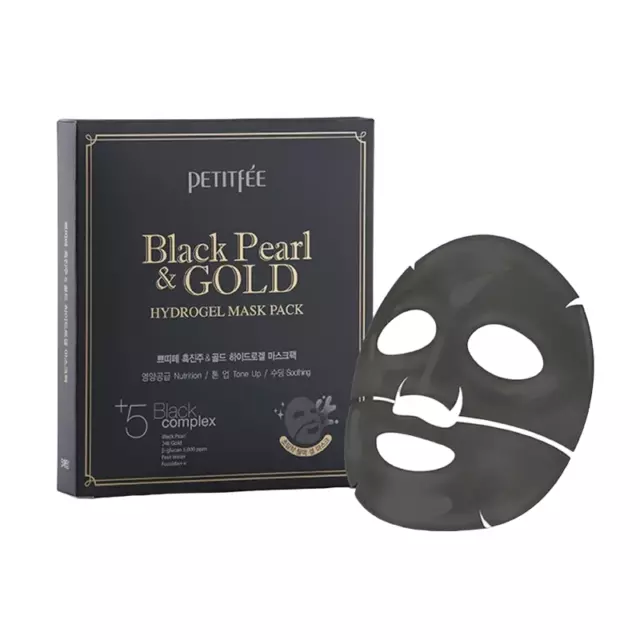 Masques hydrogel Petitfee avec perle et or Black Pearl&Gold, 5 pieces