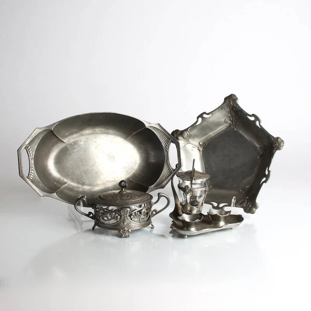Colección de artículos para servir 4 piezas estaño 1 de 4 piezas WMF Art Nouveau