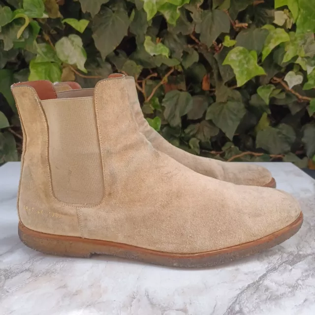 Common Projects Distressed Suede Chelsea Ankle Boots Men's Size 46 Beige