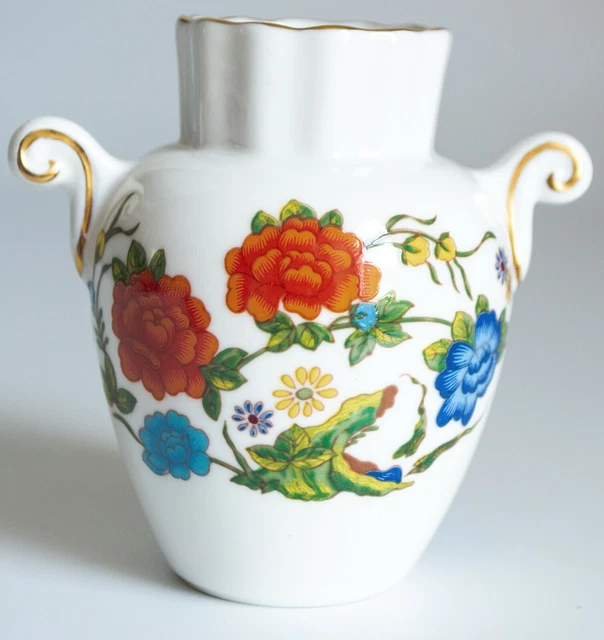 VINTAGE AYNSLEY FINE English Bone China Flowered Vase Urn W/ Gold Trim