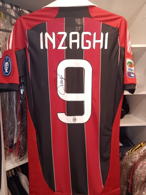 Maillot Vintage AC Milan Filippo Inzaghi N°9 - Taille L, Manches Courtes - Neuf Avec étiquettes Et Signature Autographe