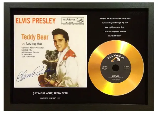 Elvis Presley 'Teddy Bear' Signed Photo Gold Disc Collectable Memorabilia Gift