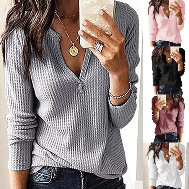 Womens Casual Long Sleeve V-Neck T Shirt Pullover Ladies Loose Tunic Tops Blouse