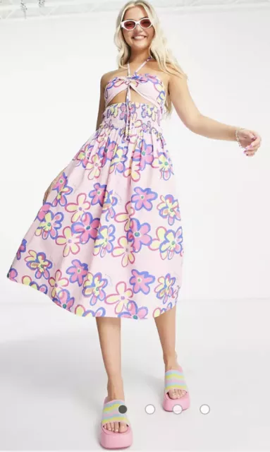 Women’s Dress  cut out, midi dress, pink floral Size 16 COLLUSION brands: ASOS