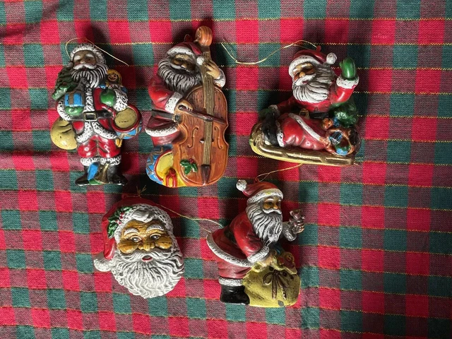 Lotto di lavoro Babbo Natale vintage plastica dura albero di Natale ornamenti decorazioni