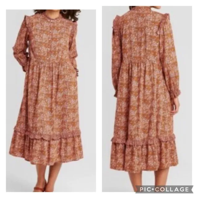 UNIVERSAL THREAD Women’s Orange Floral Long Sleeve Ruffle Midi Dress Size XL