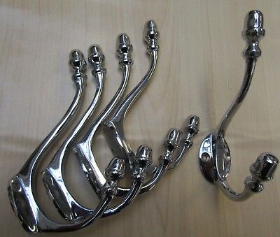 PACK OF 5 CHROME ACORN TIP vintage old Victorian style coat hooks solid brass