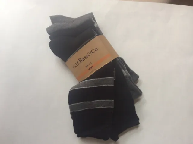 4 Pairs Mens Striped/Solid Crew Socks * Size 10-13 *Nwt* G.h.bass * Black/Gray