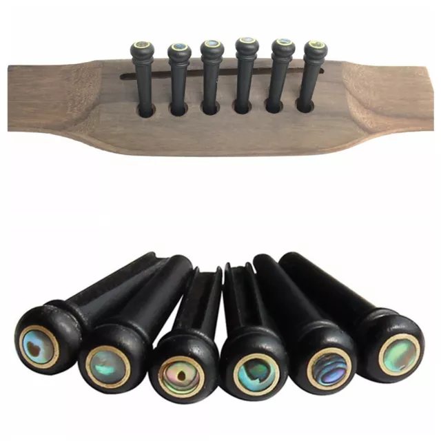 6Pcs High Quality Acoustic Guitar String Pegs Bridge Ebony Abalone Wood Pins Set