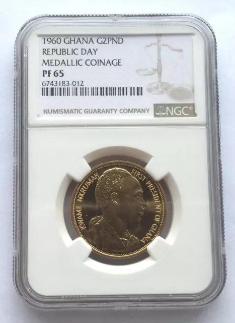 Ghana 1960 Republic Day 2 Pounds NGC PF65 Gold Coin,Proof