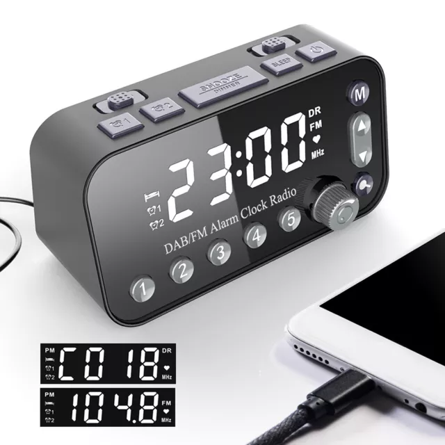 Funk DAB+ Radiowecker Tischuhr FM UKW Uhrenradio Alarm 2 USB LED Projektion Neu