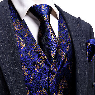 Gilet formale da uomo cappotto in vita oro marino cravatta passiva e set gemelli quadrati da tasca