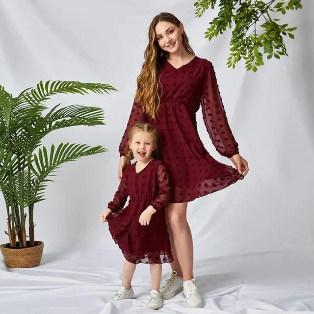 Long Sleeve Mommy and Me Dresses for Mother and Daughter Matching Sets