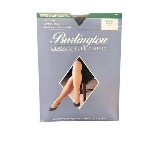 BURLINGTON SHEER CONTROL Top Pantyhose Queen 2 Black Plus Size