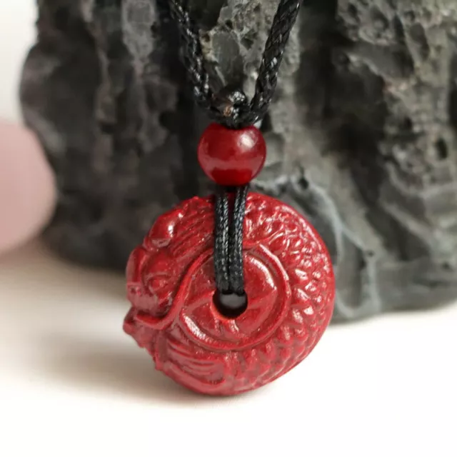 Cinnabar Dragon Pendant Carved Pendants Natural Energy Jewelry Necklace