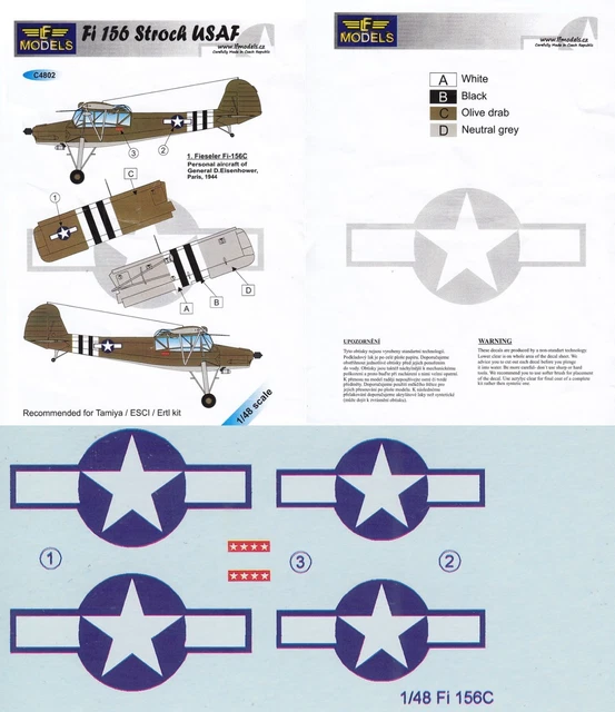LF MODELS DECALS 1/48 Fi 156C Storch General Dwight D. Eisenhower ...