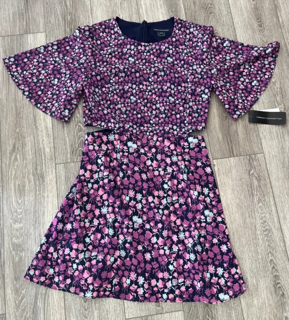 NWT French Connection Women's Blue Flores Whisper Floral Mini Dress US 4 0149