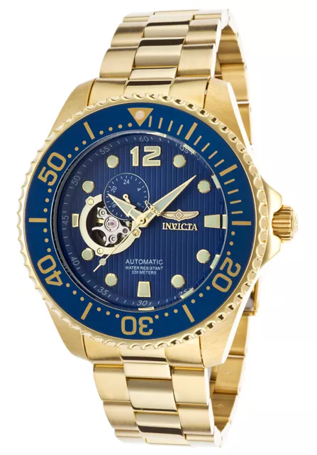 Invicta 15393 Pro Diver Mens 18K Gold Plated Open Heart Dial Automatic Watch NEW