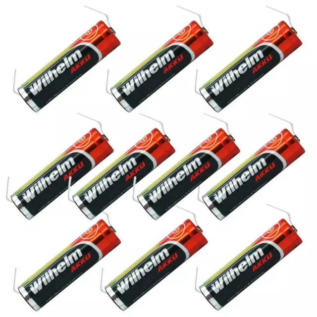 10 x Lithium Ionen Akku Wilhelm 3,7 V LÖTFAHNE U Form 800 mAh Typ 14500 Li Ion A