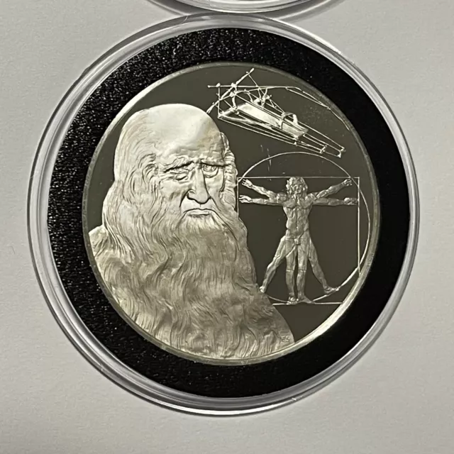 Leonardo da Vinci 20.59 Grams Sterling 92.5% Silver Proof Coin Round Collectible