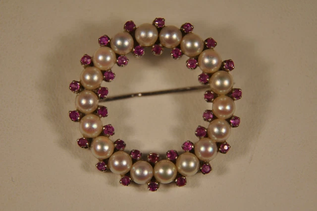 Broche Ancien Or Massif 18K Signee Vintage Solid Gold Pearl Topaze Brooch