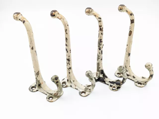 Antique Lot 4 Cast Iron Tack Harness Hooks Horse Barn Hat Primitive Paint Patina