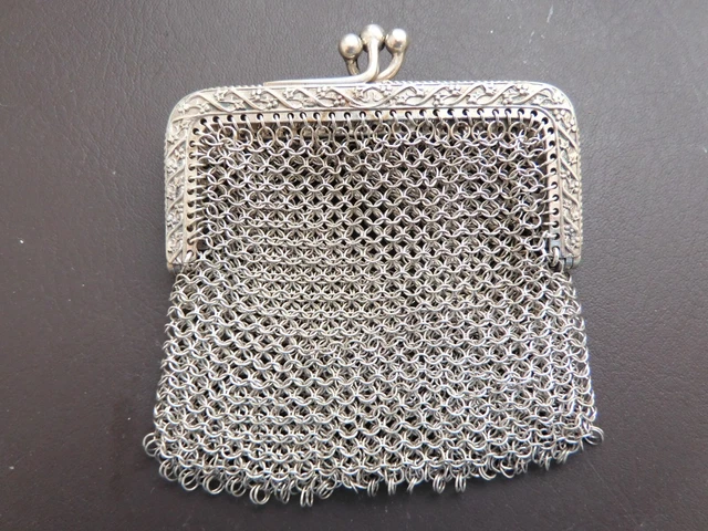 ANCIEN PORTE MONNAIE Cote de Maille Poinçon Argent Massif 2 Compartiment XIX ème EUR 14,99