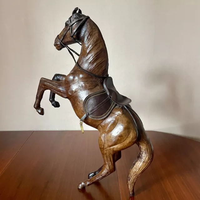 Grande Statue De Cheval Cabre Art Deco Gaine Cuir 60 Cm Horse Staty In Leather