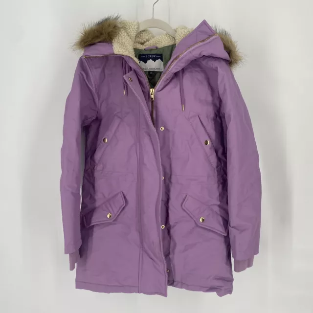 Jcrew Coat Women’s XS purple parka coat faux fur winter preppy girly ski snow