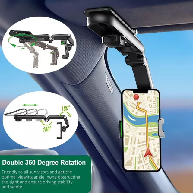 Sun Visor Phone Holder Retractable Rearview Mirror Steering Wheel  Clip Mount