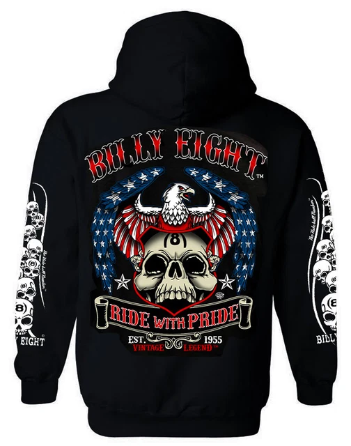 Sweat à Capuche Billy EIGHT - Fermeture Zip, Style Biker, Coton, Fabriqué En France