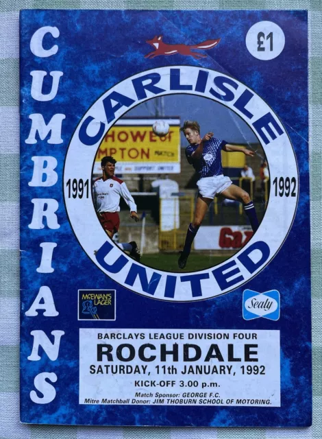 Football Programme - Carlisle Utd v Rochdale - Division 4 - 11th Jan 1992