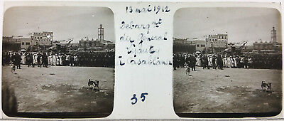 Maroc Casablanca.Stereo sur verre originale.Morocco.1912.Débarqu.Général Lyautey