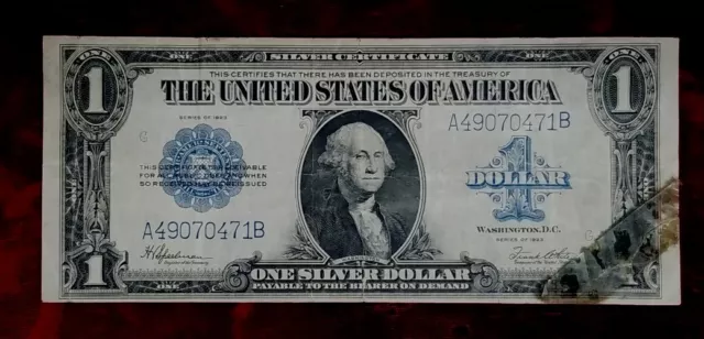 1923 $1 Silver Certificate Horse Blanket Taped