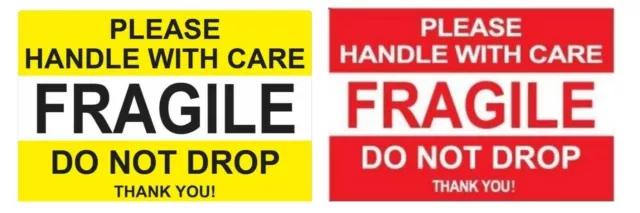 PREMIUM Fragile Stickers Handle With Care Yellow DO NOT DROP Label 2" x 3" Label
