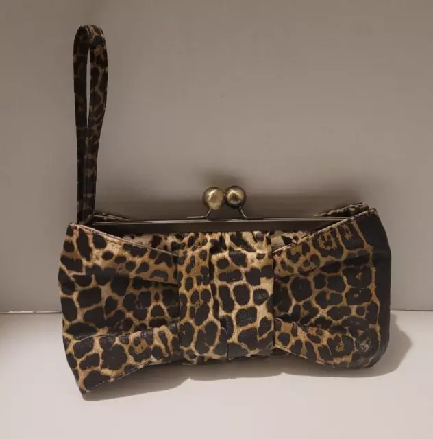 Jessica Simpson Wallet Wristlet Bow Clutch Leopard Print Bag