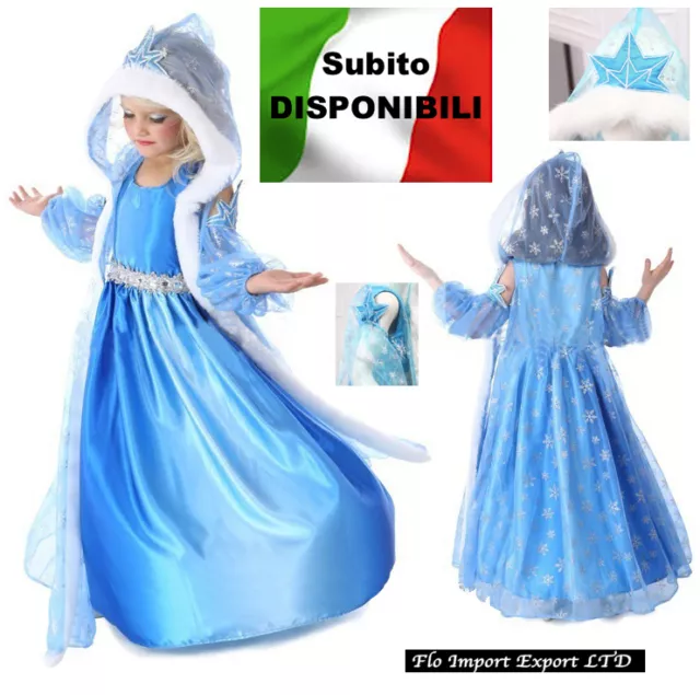 Frozen Vestito Carnevale Elsa Mantello Cappuccio Cosplay Elsa Costume 789010