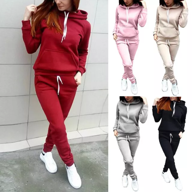 Set Di Tute Da Donna In 2 Pezzi Felpa Con Cappuccio Top Pantaloni Tuta ☆