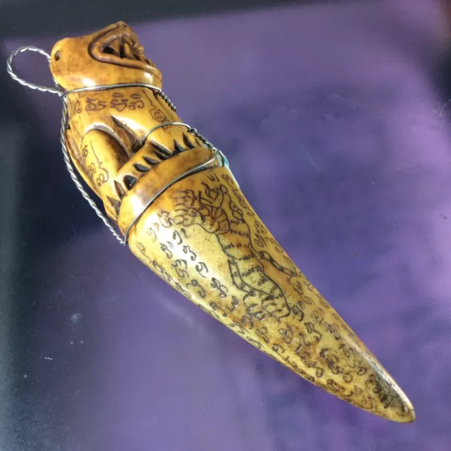 CARVED TIGER Pendant Thai Amulet Talisman Lucky Occult Power Yantra Protection