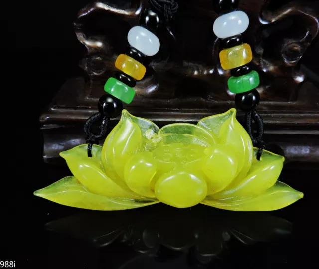100% Natural Hand-carved Jade Pendant Jadeite Necklace lotus flower 988i