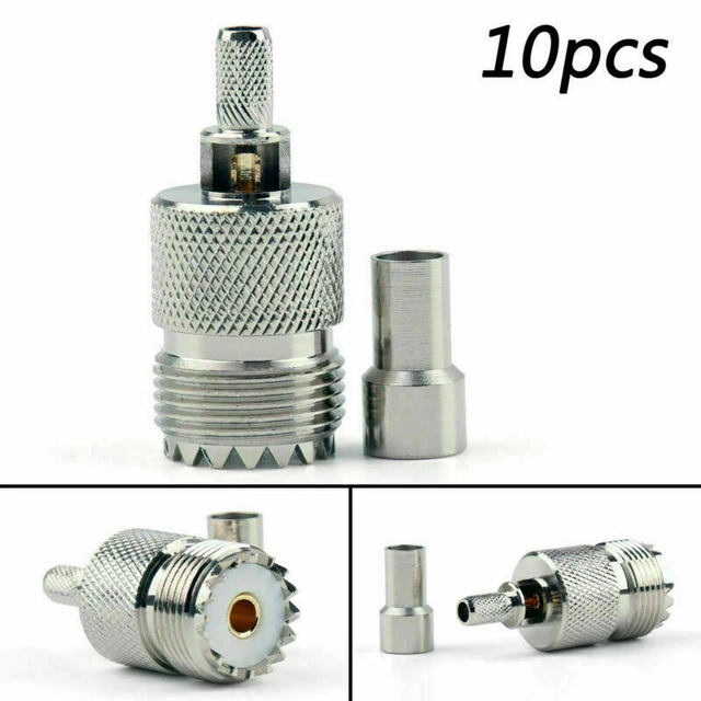 10Pcs Connettore UHF Female SO239 Jack Window Crimp RG58 RG142 LMR195 RG400 Cavo