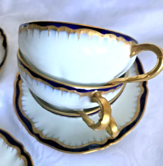 ANTIQUE THEODORE HAVILAND LIMOGES FRANCE PORCELAINE MOUSSELINE 3 cups, 3 saucers