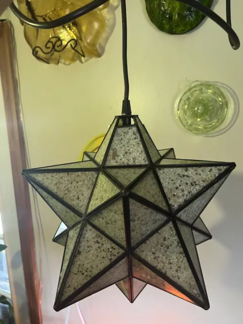 VTG 1960s Moravian Star Moroccan Swag Lamp Light Pendant Crush Shell Glass MCM